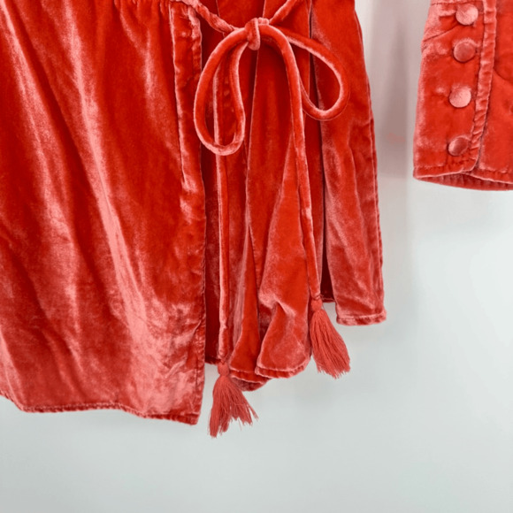 Free People Viola Velvet Romper Size S Orange Long Sleeve Tassels Boho Festival - Picture 4 of 15